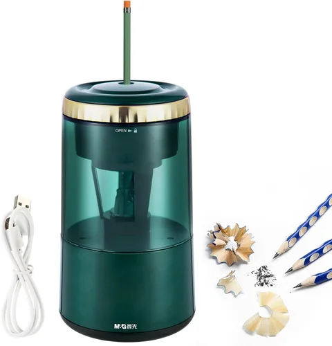 Vista 2 de M&G Sacapuntas eléctrico, sacapuntas automático portátil para lápices de colores, parada automática, totalmente automático, afilado y rápido Verde
