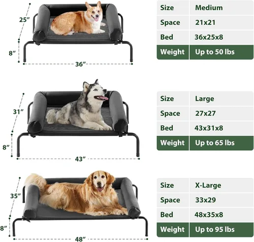 Vista 5 de Cama elevada refrescante para perros grandes – Cuna elevada impermeable con reposacabezas inclinado, malla Teslin transpirable, cama duradera