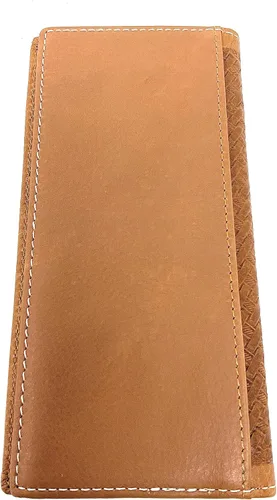 Vista 3 de Western Tooled Cuero Genuino Vaca Piel Vaca Rezando Vaquero Hombres Cartera Larga Bifold en 3 colores, marrón (Cowfur Brown), Western