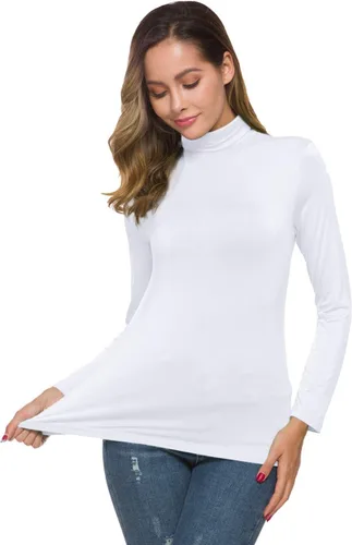 Vista 2 de POPZONE - Jersey básico de manga larga y cuello de tortuga para mujer, suave, ajustado y ligero, L