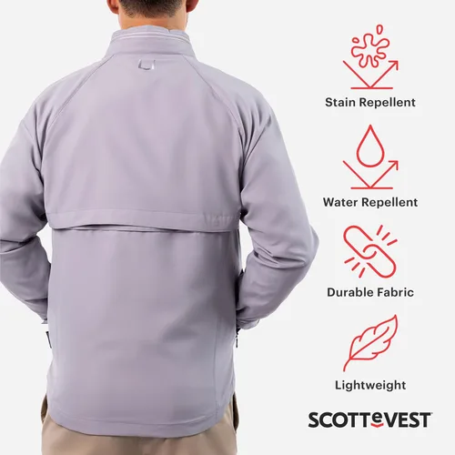 Vista 3 de SCOTTeVEST Tropiformer - Chaqueta 3D para hombre, 22 bolsillos ocultos, abrigo ligero repelente al agua para viajes y más