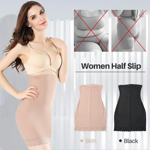 Vista 7 de Medios deslizamientos de encaje para mujer debajo de los vestidos cintura alta control de abdomen por encima de la rodilla media falda moldeadora