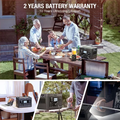 Vista 8 de Estación de energía portátil de 2400 W, 1843 Wh, generador solar LiFePO4, UPS para el hogar, batería de reserva de energía con 4 salidas de CA