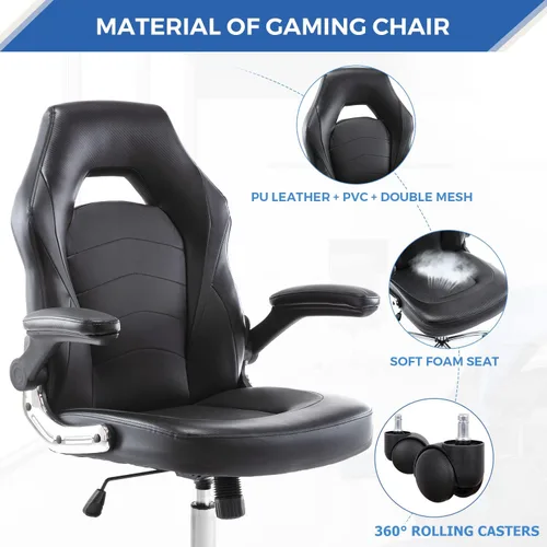Vista 4 de ZUNMOS Reposabrazos ergonómico abatible para oficina y escritorio ajustable en altura y empalme de piel sintética con soporte lumbar, negro