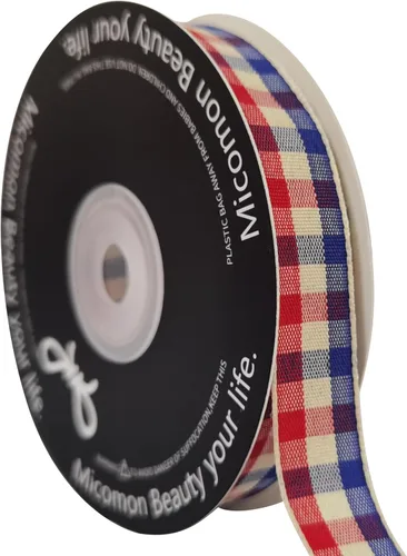 Vista 13 de Cinta a cuadros de guinga – 25 yardas, rojo y azul (3/8 pulgadas) para decoración de Navidad y embalaje de regalo