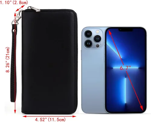 Vista 3 de UTO Cartera de cuero con cremallera alrededor de tarjetero organizador de pasaporte para damas con cartera de viaje con correa de muñeca