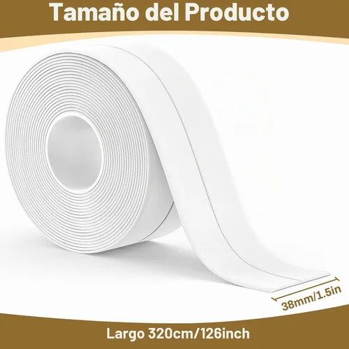 Vista 2 de Cinta de calafateo impermeable autoadhesiva, 2 rollos de cinta de sellado para inodoro, cinta de sellado para tina para cocina, baño, encimera