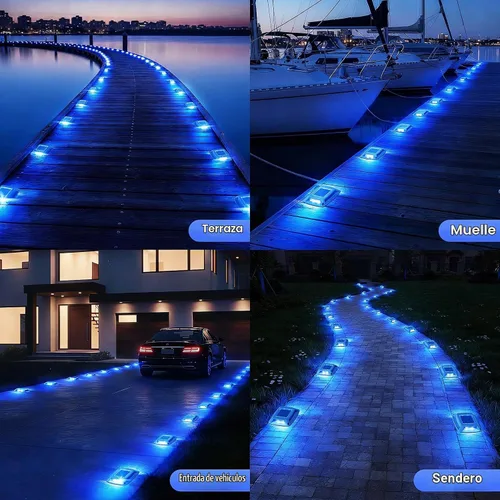 Vista 4 de Luces solares para muelle para exteriores, paquete de 12 unidades, luces Azul