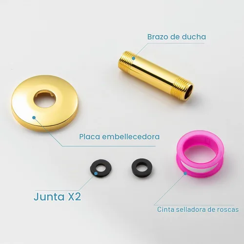 Vista 6 de OFFO Brazo de ducha con brida, oro brillante de 3 pulgadas, cabezal de ducha de lluvia de repuesto, brazo recto, montado en techo para cabezal