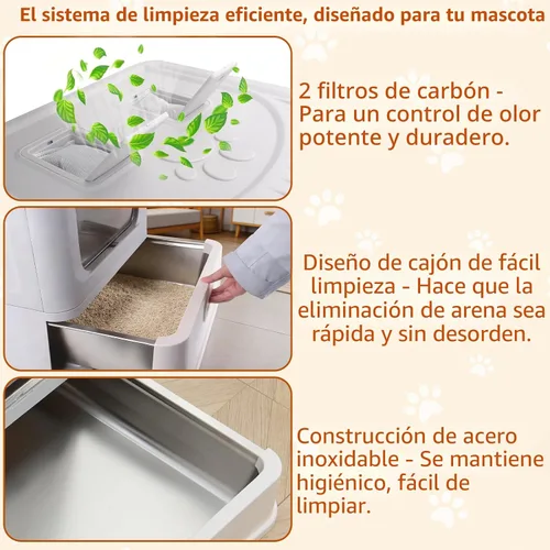 Vista 6 de Cajas de arena para gatos de acero inoxidable cerradas, caja de arena plegable grande con tapa, caja de arena cubierta de acero inoxidable