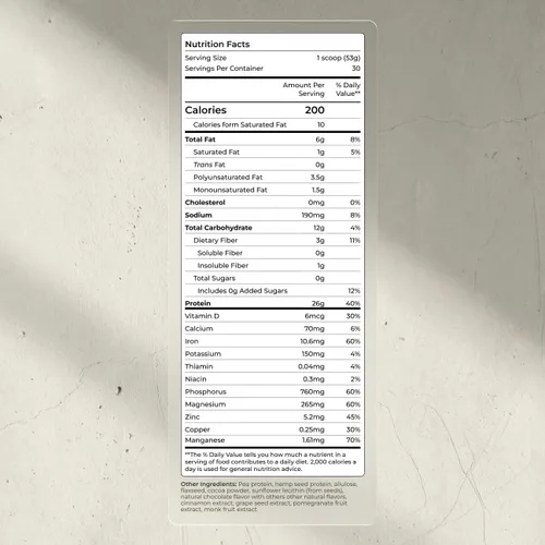 Vista 2 de Blueprint Bryan Johnson Polvo de Proteína de Chocolate – Suplemento Vegano a Base de Plantas con Polvo de Cacao – Ingredientes Limpios – 26g