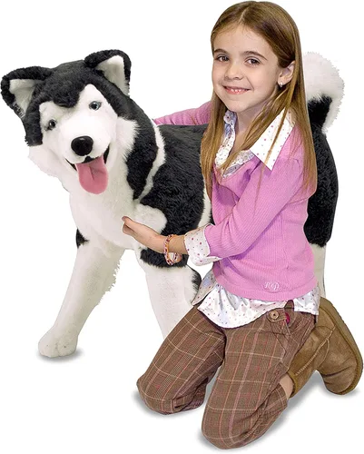 Vista 3 de Perro de peluche realista Melissa & Doug, raza husky siberiano gigante (más de 2 pies de altura)