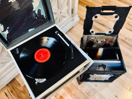 Vista 6 de CrateVinyl - Caja de almacenamiento modular para discos de vinilo para álbumes LP con divisor y 2 paneles transparentes