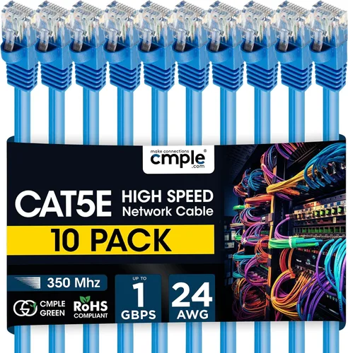 Vista 91 de Cmple - Cable Ethernet Cat5e de 1.5 pies, Cable Patch Ethernet UTP Cat 5e de 350 MHz, Cable LAN de red de 1 Gbps, conectores RJ45, compatible