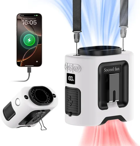 Vista 18 de Socool Ventilador de cintura portátil de 10000 mAh con clip en ventiladores personales recargables, ventilador de camisa de cinturón portátil