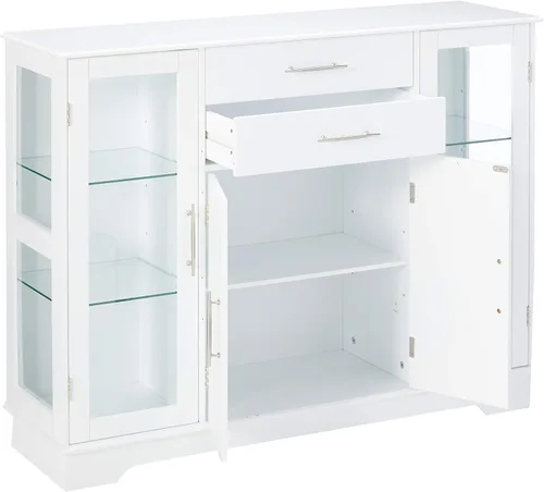 Vista 5 de Kings Brand - Gabinete modular de almacenamiento de cocina con puertas de vidrio, color blanco