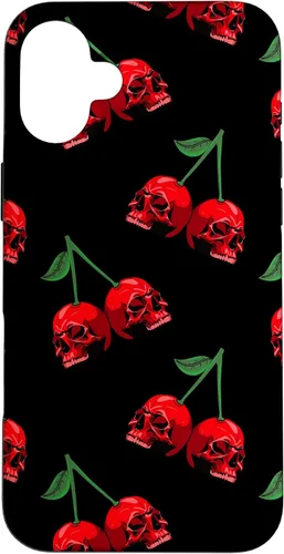 Vista 23 de Cute Cherry Skull Pattern Red Scary Skulls Black Background Case for iPhone 17