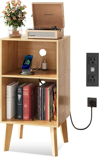 Vista 7 de WLIVE Moderna mesita de noche con almacenamiento, mesita de noche de espacio pequeño, mesa auxiliar para dormitorio y sala de estar, mesita de noche