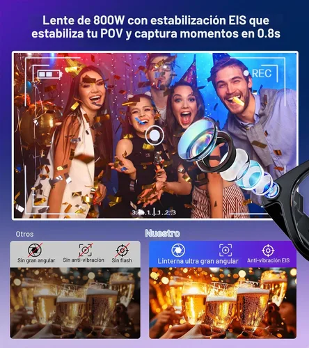 Vista 3 de Gafas inteligentes con cámara y Bluetooth – Gafas de IA para hombres, anti-temblor, traducción en tiempo real, reconocimiento de objetos, asistente