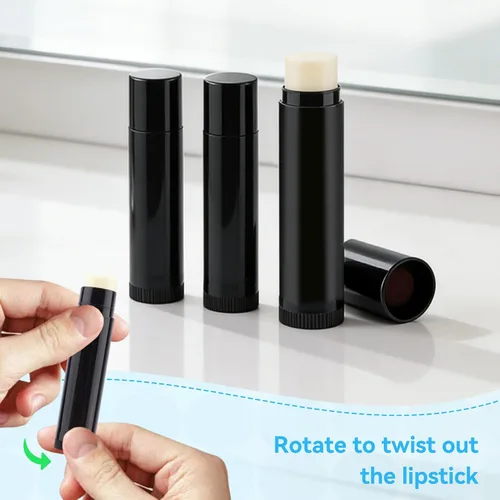 Vista 4 de Agatige 100 tubos de lápiz labial vacío de 0.2 fl oz, tubos de bálsamo labial negro de plástico portátil, tubos de lápiz labial, recipientes