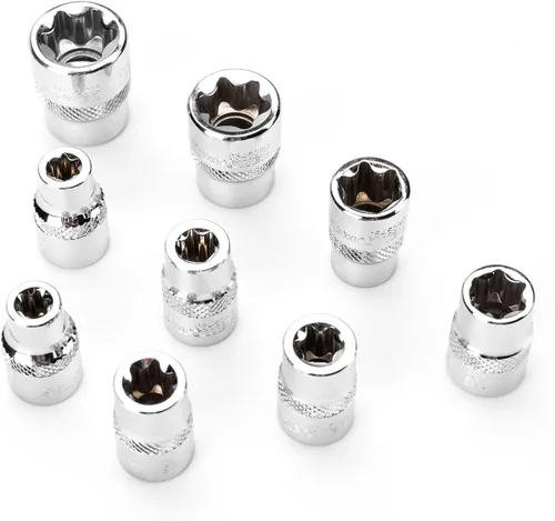 Vista 3 de MAXPOWER Juego de llaves E-Torx de 9 piezas de 3/8 pulgadas, E7 a E20, acero al cromo vanadio, reparación automotriz, incluye estante