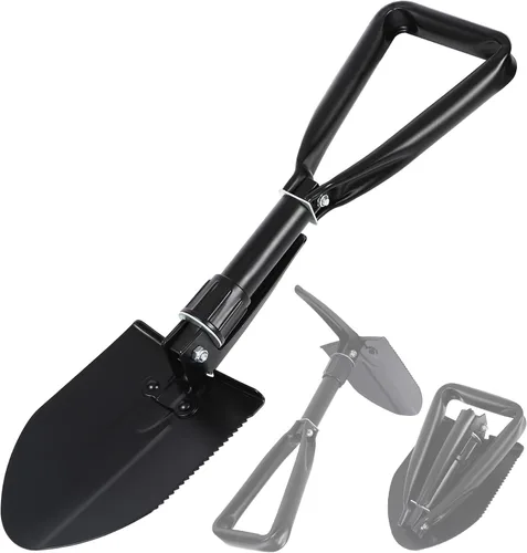 Vista 15 de REDCAMP - Pala plegable militar para campamento, herramienta de acero de alto carbono para cavar con mango triple con cubierta