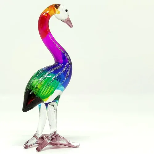 Vista 13 de Figuras en miniatura de flamenco de animales pintados a mano de vidrio soplado, arte de pájaro, regalo coleccionable para decorar (2 rojo azul)