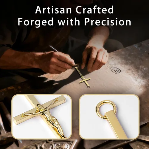 Vista 7 de KUXBET Cruz con Crucifijo, Crucifijo de Jesús en Oro Metálico, Regalo de Bolsillo de Cruz de Estrés para Aliento/Animo para Fe Cristiana, Oración