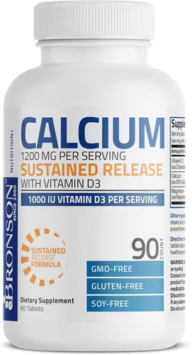 Vista 5 de Bronson Calcio 1200 mg por porción liberación sostenida con vitamina D3 1000 UI de vitamina D3 por porción sin OMG, 90 tabletas
