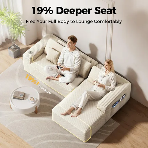 Vista 4 de CAMMOO Sofá seccional Cloud de 108 pulgadas, sofá seccional modular moderno con asiento profundo, sofás de pana sin estructura rígida con diván