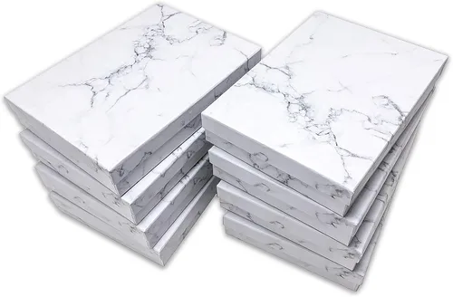 Vista 5 de TheDisplayGuys - Caja de regalo de papel de cartón, relleno de algodón, 100 unidades, color blanco mármol, Algodón Papel