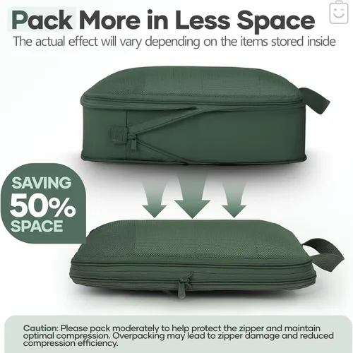 Vista 6 de Veken Juego de 11 cubos de compresión para artículos esenciales de viaje, bolsas organizadoras compresibles expandibles grandes para ropa, bolsas