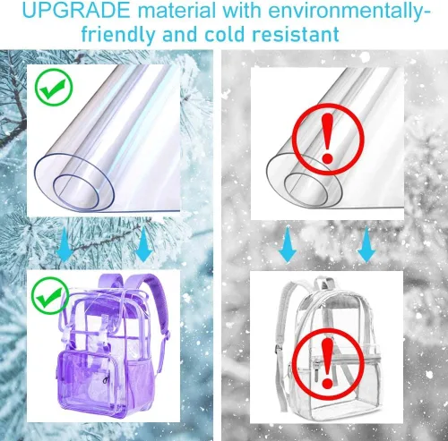 Vista 21 de Mochila transparente, aprobada por el estadio, para niñas y niños, mochila transparente de PVC resistente para mujeres y hombres