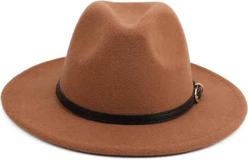 Vista 3 de Melesh. - Sombrero de fieltro clásico, de ala ancha y cinturón con hebilla, tipo Fedora.