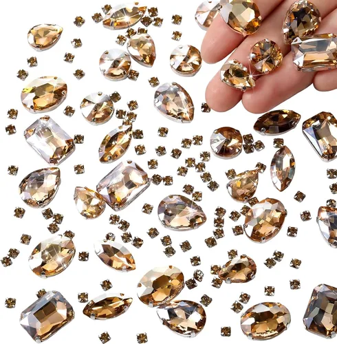 Vista 10 de WILLBOND 156 piezas de diamantes de imitación para coser con garra, diamantes de imitación de cristal con base plana, gemas con engaste de metal