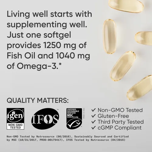 Vista 5 de Sports Research® Paquete de apoyo para la salud cognitiva: aceite de pescado Omega 3 de triple fuerza EPA y DHA ácidos grasos de abadejo salvaje