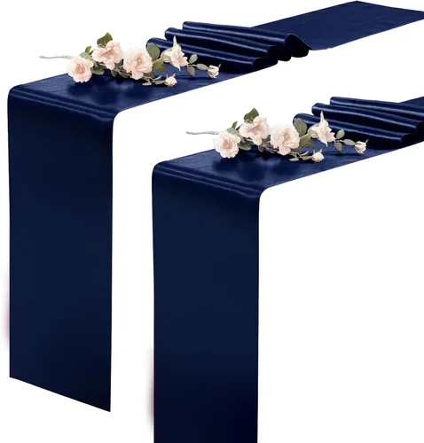 Vista 19 de Paquete de 2 caminos de mesa negros de 12 x 108 pulgadas, camino de mesa rectangular de seda satinada suave para bodas, banquetes, decoración