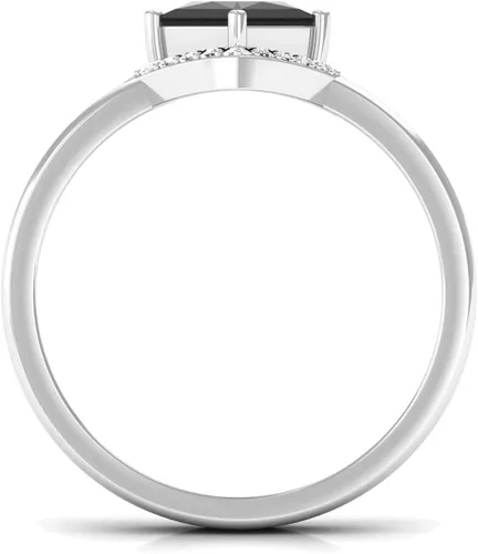 Vista 7 de Juego de anillos de boda de ónix negro y diamantes de corte princesa certificado 0.197 in Regalos de San Valentín para ella