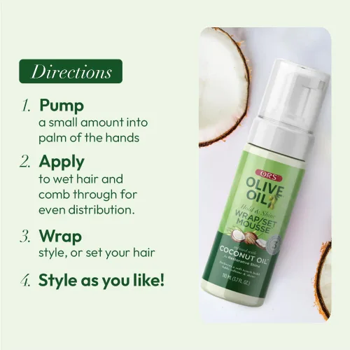 Vista 9 de ORS Set de envoltura de aceite de oliva Hold & Shine Mousse infundida con aceite de coco, 3.7 onzas (paquete de 2)