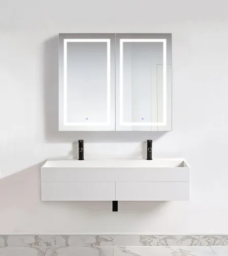 Vista 14 de Krugg Botiquín LED de 36 x 36 pulgadas Armario de espejo empotrado o de montaje en superficie con atenuador y desempañador + 3 espejos