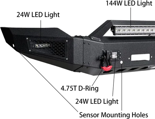 Vista 2 de Parachoques delantero compatible con Dodge RAM 2500/3500 2003 2004 2005 con placa de cabrestante + 5 luces LED + anillos en D
