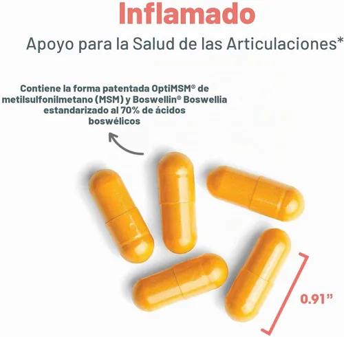 Vista 6 de Allergy Research Group - InflaMed - Soporte Articular, Atletas - Curcumina, Jengibre, MSM - 120 Cápsulas Vegetarianas