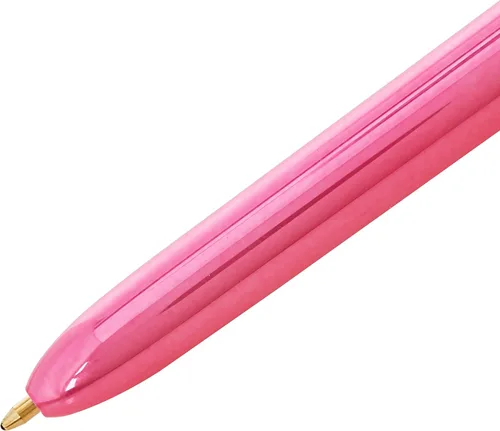 Vista 3 de BIC 4 colores Shine - Caja de 12 bolígrafos - Cuerpo rosa metálico con 4 colores de tinta (azul, negro, rojo, verde)