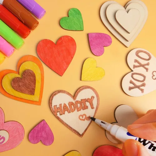 Vista 3 de HADDIY Corazones pequeños de madera para manualidades, 175 piezas de diferentes tamaños surtidos sin terminar piezas de corazón de madera