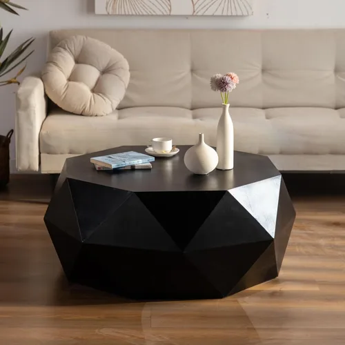 Vista 15 de Mesa de centro redonda de 31.3 pulgadas, mesa de centro moderna para sala de estar, estilo escultórico minimalista contemporáneo de granja, grano