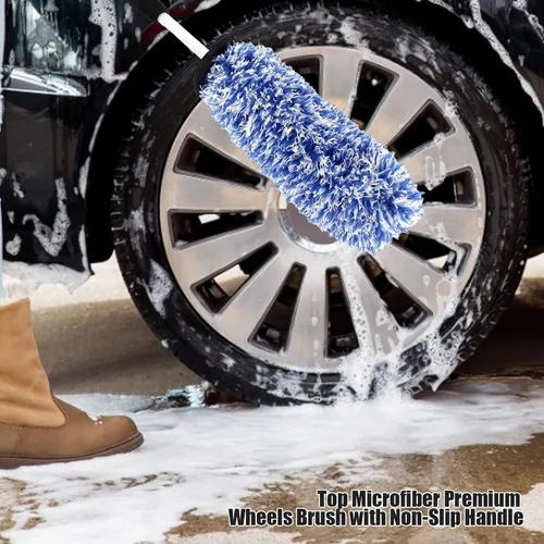 Vista 4 de Cepillo para llantas de coche Cepillo de limpieza absorbente de agua para ruedas, suministros de limpieza, cepillo de neumáticos para automóviles