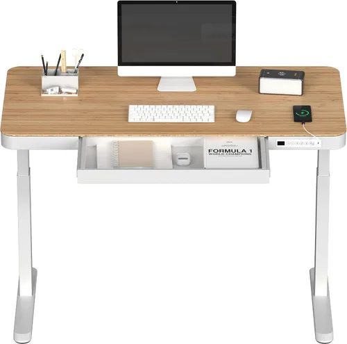 Vista 14 de FLEXISPOT Q8 - Escritorio de pie de bambú de 55" con motor dual, estación de trabajo de computadora eléctrica de altura ajustable en 3 etapas
