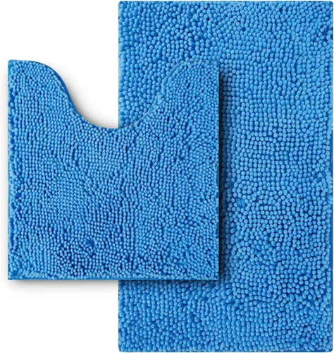 Vista 37 de Juego de alfombras de baño de 2 piezas, súper absorbente suave, gruesa, lavable en lavadora, alfombra de baño de chenilla antideslizante, alfombra