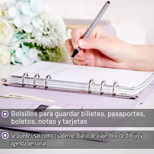 Vista 6 de Mr. Pen - Carpetas de planificador de piel, cubierta de cuaderno de composición recargable, carpeta de portafolios, 6 anillas (A5, morado)