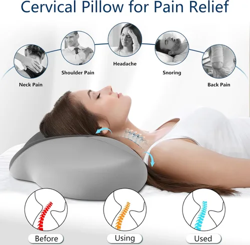 Vista 4 de Almohada cervical para dormir, almohada ergonómica de espuma viscoelástica para aliviar el dolor de cuello, almohadas para dormir de lado